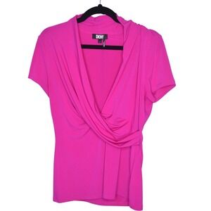DKNY Pink‎ Short Sleeve Drape Neck Knit Blouse Size Large SKU239